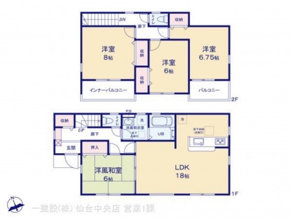仙台市若林区、新築一戸建ての間取り画像です