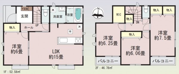 仙台市泉区松陵、新築一戸建ての間取り画像です