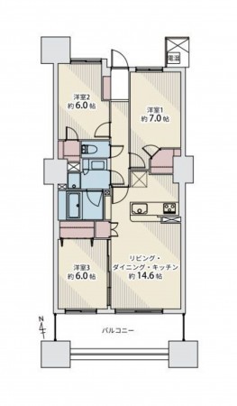 仙台市宮城野区、マンションの間取り画像です