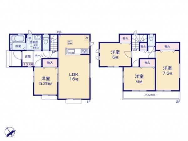 仙台市太白区、新築一戸建ての間取り画像です