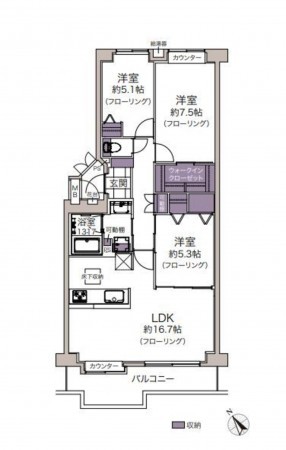 仙台市泉区桂、マンションの間取り画像です