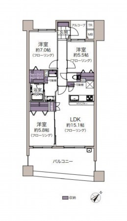 仙台市泉区八乙女中央、マンションの間取り画像です