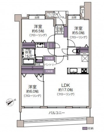 仙台市泉区南光台南、マンションの間取り画像です
