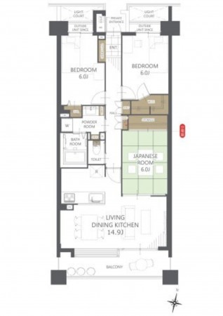 仙台市泉区高玉町、マンションの間取り画像です