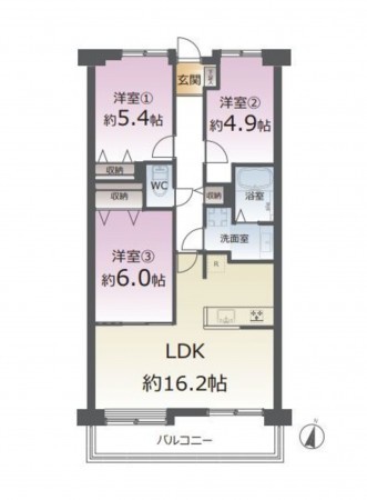 仙台市泉区黒松、マンションの間取り画像です