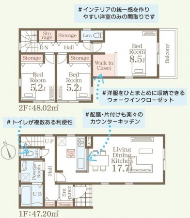 仙台市若林区、新築一戸建ての間取り画像です