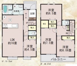 仙台市若林区、新築一戸建ての間取り画像です