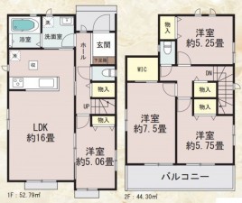 仙台市若林区、新築一戸建ての間取り画像です