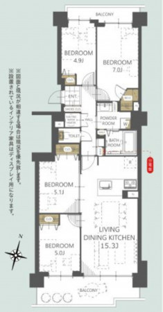 仙台市泉区みずほ台、マンションの間取り画像です