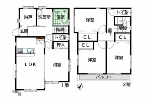 静岡市駿河区向敷地、中古一戸建ての間取り画像です