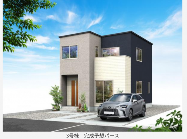 静岡市駿河区下川原、新築一戸建ての完成予想図（外観）画像です