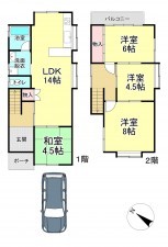 京都市伏見区深草大亀谷東安信町、中古一戸建ての間取り画像です