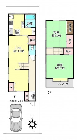 京都市伏見区中島外山町、中古一戸建ての間取り画像です