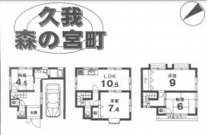 京都市伏見区久我森の宮町、中古一戸建ての間取り画像です
