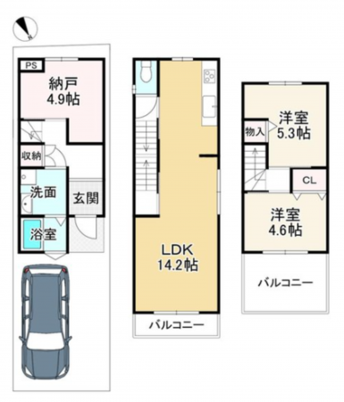 京都市伏見区深草出羽屋敷町、中古一戸建ての間取り画像です