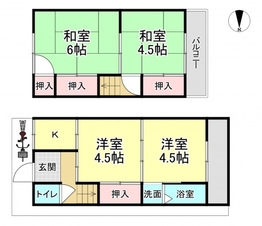 京都市伏見区西柳町、中古一戸建ての間取り画像です