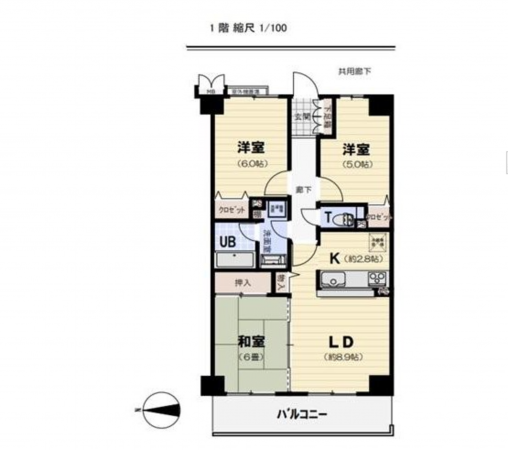 京都市伏見区三栖町、マンションの間取り画像です