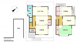 京都市伏見区深草大亀谷東安信町、中古一戸建ての間取り画像です