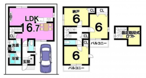 京都市伏見区淀下津町、新築一戸建ての間取り画像です