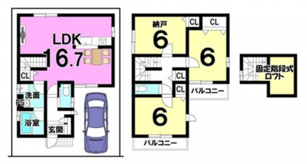 京都市伏見区淀下津町、新築一戸建ての間取り画像です