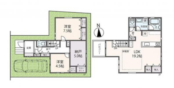 京都市伏見区羽束師鴨川町、新築一戸建ての間取り画像です