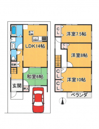 京都市伏見区久我石原町、中古一戸建ての間取り画像です