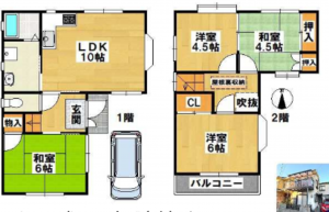 京都市伏見区深草大亀谷万帖敷町、中古一戸建ての間取り画像です