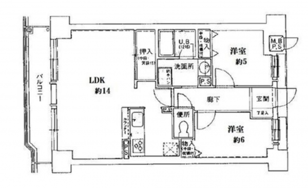 京都市伏見区淀美豆町、マンションの間取り画像です