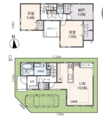 京都市伏見区羽束師鴨川町、新築一戸建ての間取り画像です