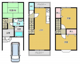 京都市伏見区羽束師鴨川町、中古一戸建ての間取り画像です