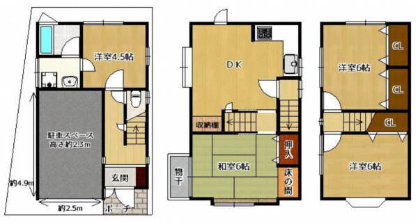 京都市伏見区羽束師鴨川町、中古一戸建ての間取り画像です