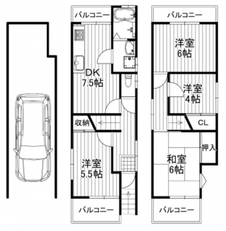 京都市伏見区久我本町、中古一戸建ての間取り画像です