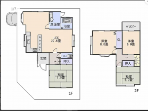 京都市伏見区深草大亀谷東安信町、中古一戸建ての間取り画像です