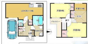 京都市南区上鳥羽西浦町、中古一戸建ての間取り画像です