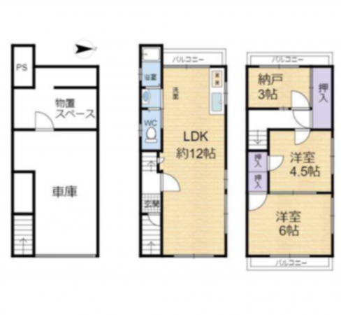 京都市南区久世殿城町、中古一戸建ての間取り画像です