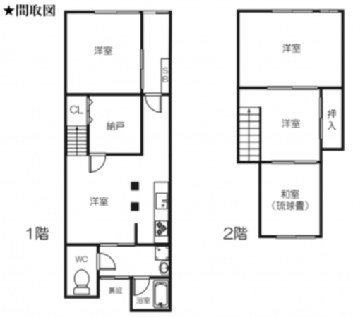 京都市南区東九条上御霊町、中古一戸建ての間取り画像です