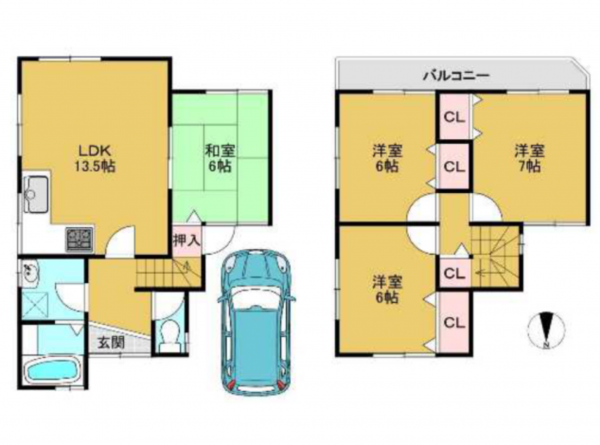 京都市南区久世築山町、中古一戸建ての間取り画像です