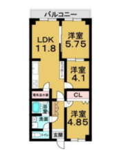 京都市南区東九条西河辺町、マンションの間取り画像です