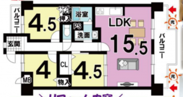 京都市南区久世大薮町、マンションの間取り画像です