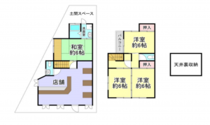 京都市南区上鳥羽山ノ本町、収益物件/店舗付住宅の間取り画像です