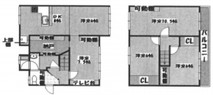 京都市伏見区醍醐勝口町、中古一戸建ての間取り画像です