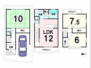 京都市伏見区醍醐構口町、中古一戸建ての間取り画像です