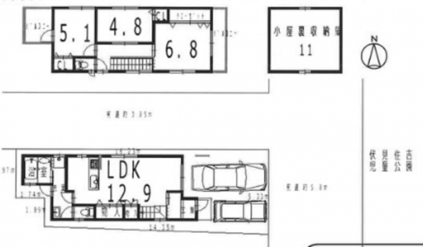京都市伏見区桝屋町、土地の建築プラン例画像です