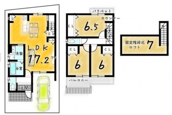 京都市伏見区向島津田町、新築一戸建ての間取り画像です