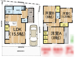 京都市伏見区竹田七瀬川町、新築一戸建ての間取り画像です