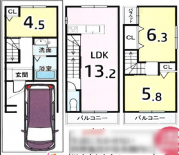 京都市南区上鳥羽南戒光町、新築一戸建ての間取り画像です
