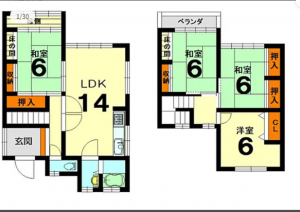 京都市伏見区日野岡西町、中古一戸建ての間取り画像です