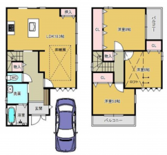 京都市伏見区久我森の宮町、中古一戸建ての間取り画像です