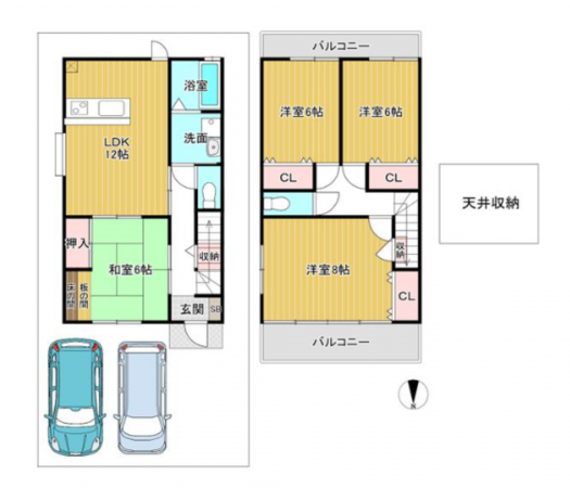 京都市伏見区深草鞍ケ谷、中古一戸建ての間取り画像です