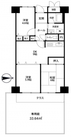 京都市伏見区上油掛町、マンションの間取り画像です